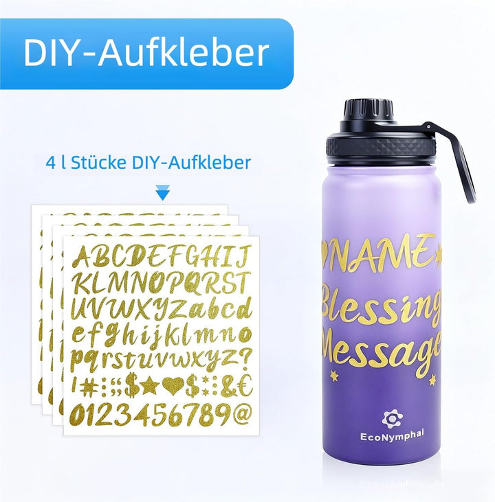 Edelstahl trinkflasche 1.2L - Isolierflasche mit Strohhalm &amp; 2 Deckeln - 100% Auslaufsicher - Reinig