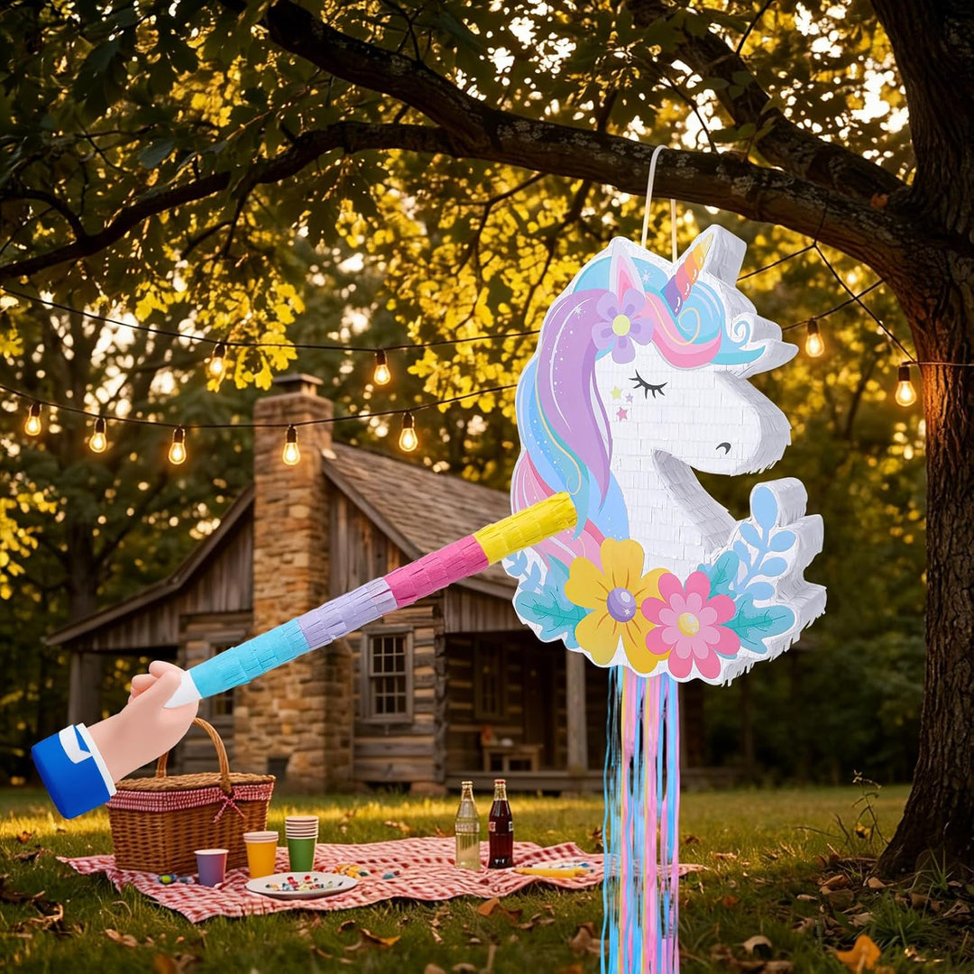 Einhorn Piñata Set mit 10 Haarspangen, Komplettes Piñata Partyspiel, Einhorn Partytüten Füller, Gast