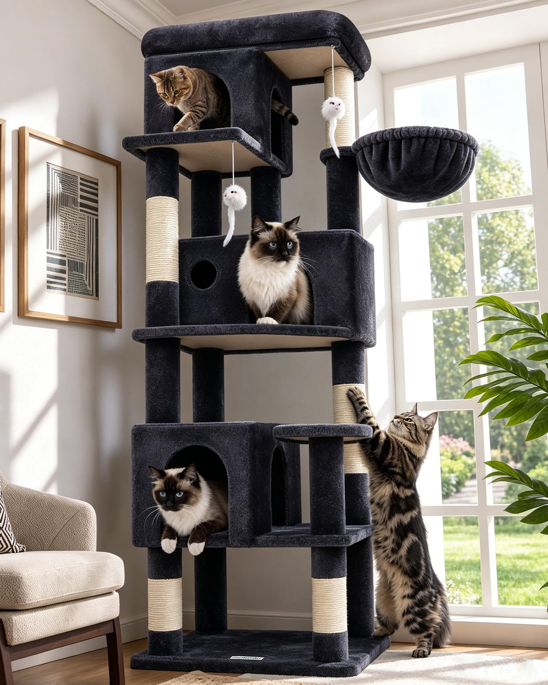 Globlazer F66 Kratzbaum Ecke für Erwachsene Katzen 168 cm Stabil Katzenbaum 168cm Dunkelgrau, 168cm