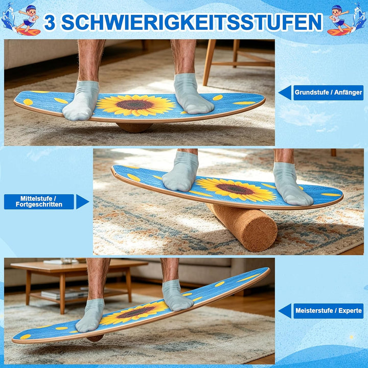 Balance Board Erwachsene Holz Wackelbrett Set Mit Korkrolle,Korkball