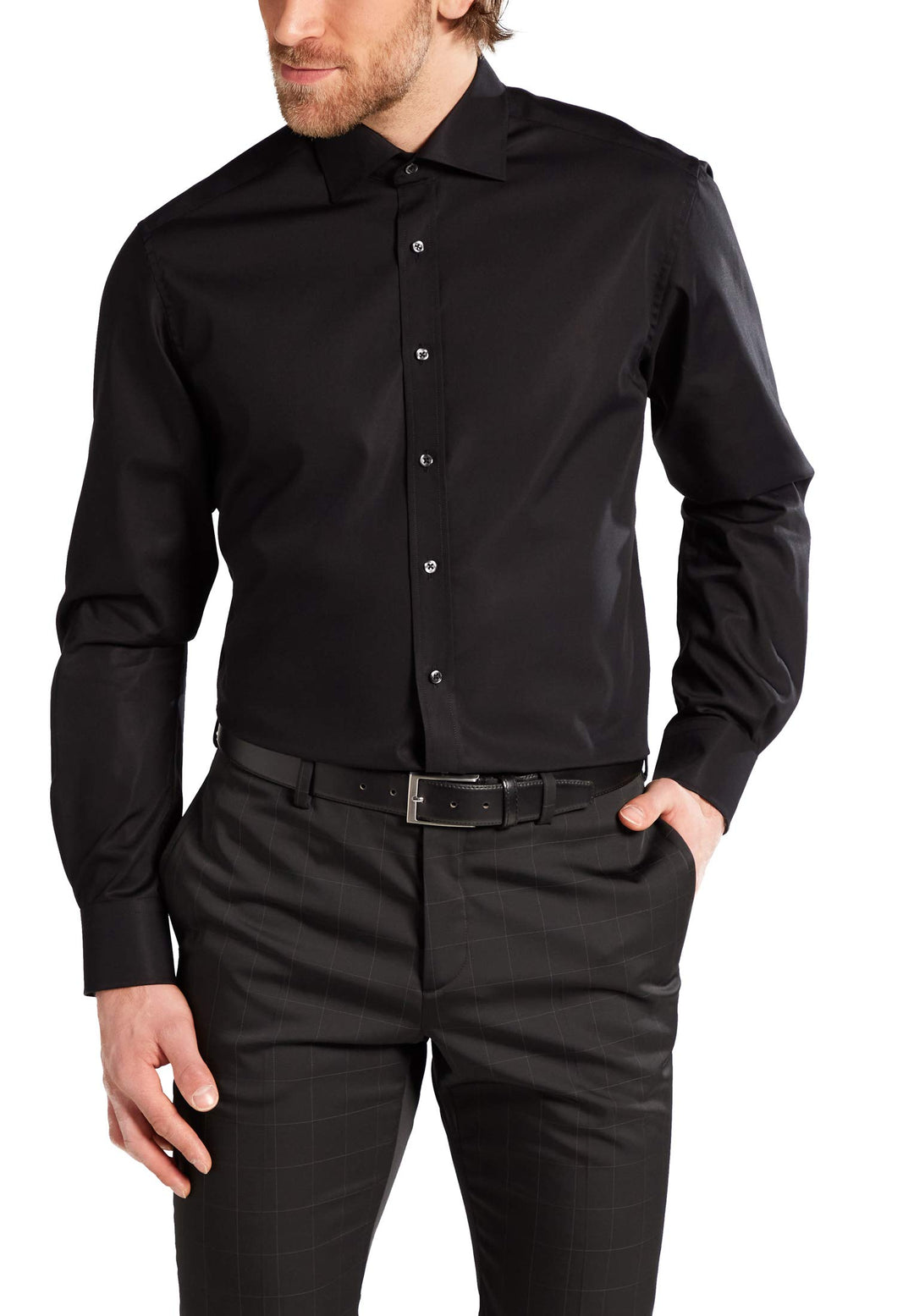 ETERNA Male Original Shirt unifarben MODERN FIT 43 Schwarz, 43 Schwarz