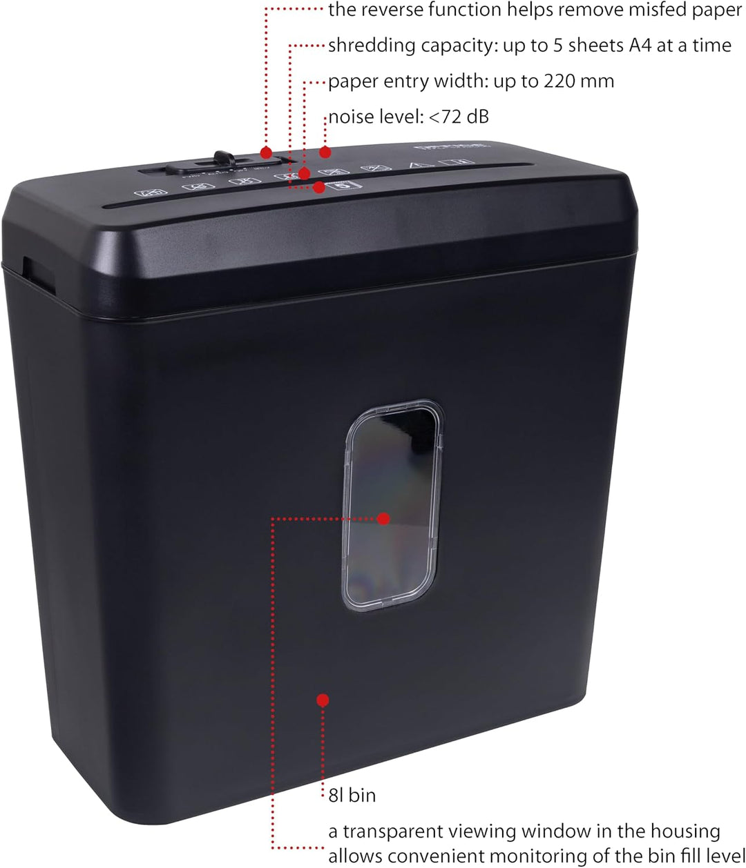 Office Products Aktenvernichter / 5-6 Blätter Querschnitt/Behälter 8 l/Schwarz/Papierschredder für k