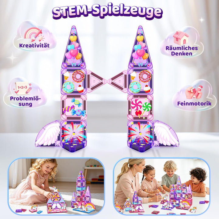 Magnetische Bausteine mit 4 Einhörnern, 36er Mini Magnetbausteine für Kids