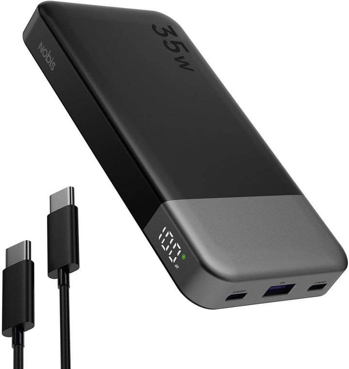 NOBIS 35W Power Bank 10000mAh, Externer Akku mit Digitalanzeige, USB C Ladegerät Schnellladen PD QC,