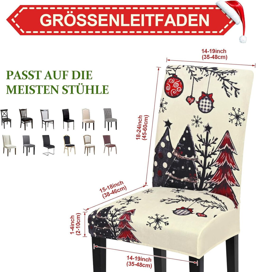 Yugarlibi Weihnachten Stretch Stuhlhussen 4er Set Stuhlbezug Schwingstuhl Universal Weihnachtsbaum E