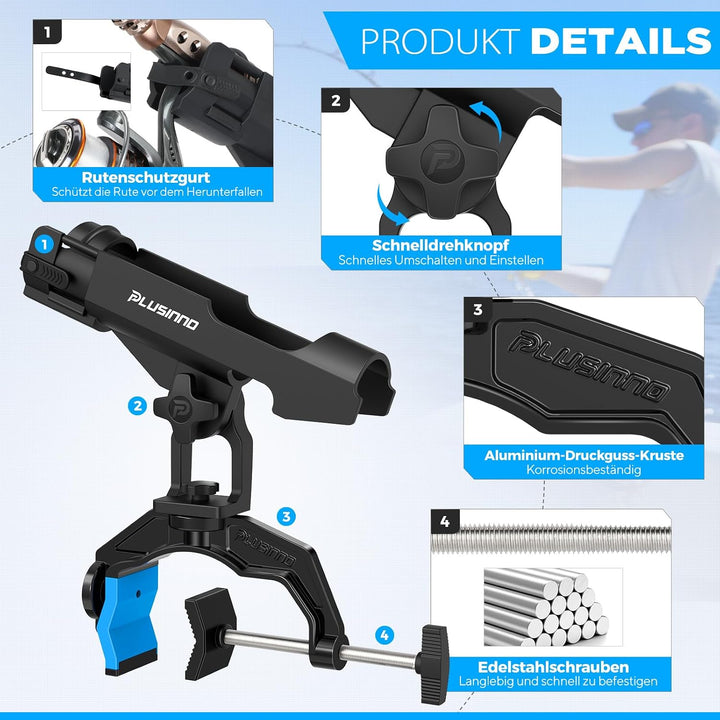 PLUSINNO Angelrutenhalter für Boote, Angelausrüstung mit vergrössertem Clip, innovatives Design in D