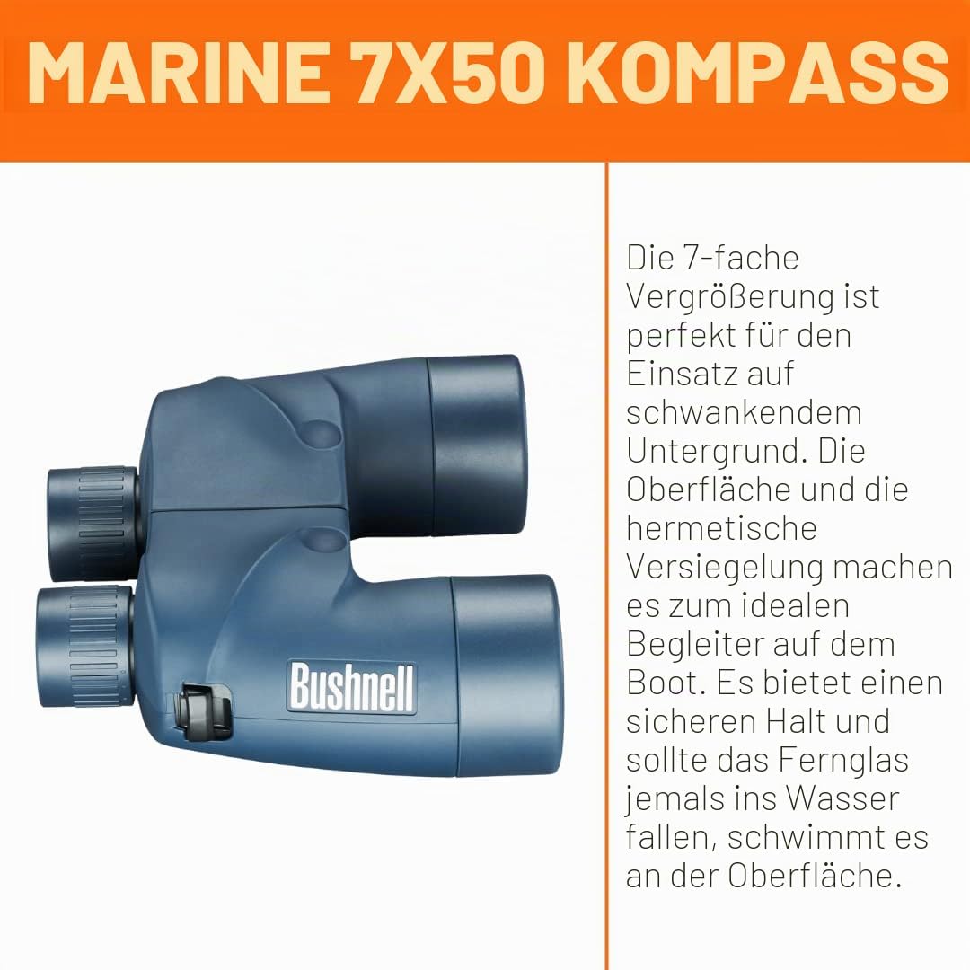 Bushnell Fernglas 7x50 Marine wasserdicht, robust, perfekt für Segeln, Bootsfahrten, MIT Kompass, 13