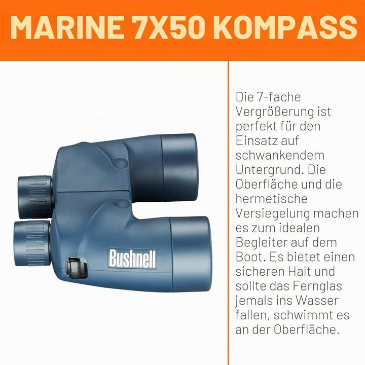 Bushnell Fernglas 7x50 Marine wasserdicht, robust, perfekt für Segeln, Bootsfahrten, MIT Kompass, 13