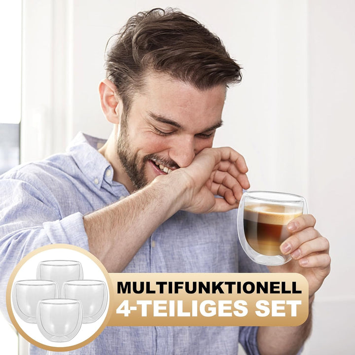 Espressotassen Set, Doppelwandige Gläser, 4 X 80 Ml