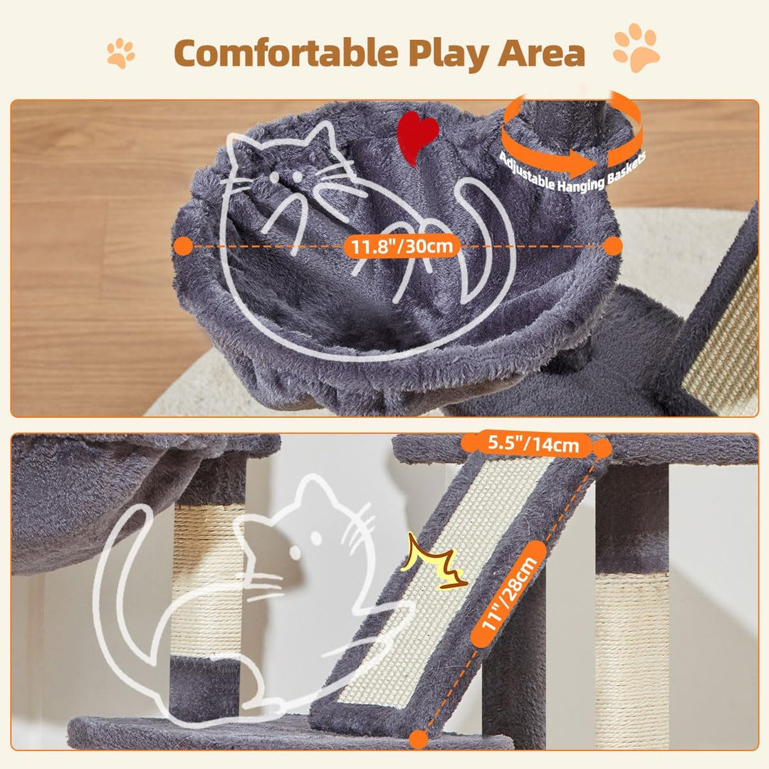 Taoqimiao Kratzbaum Klein, 98cm katzenbaum Stabil KatzenKratzbaum Cat Tree mit Katzenhaus, Korb, 4 K