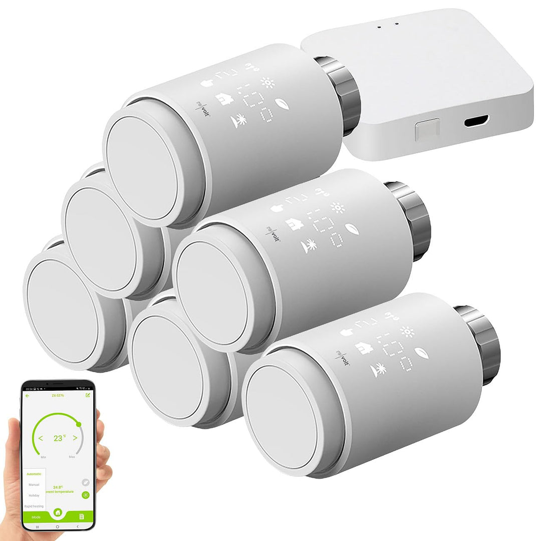 revolt Smarte Thermostate: 6er-Set programmierbare Heizkörper-Thermostate mit WLAN-Gateway &amp; App (WL