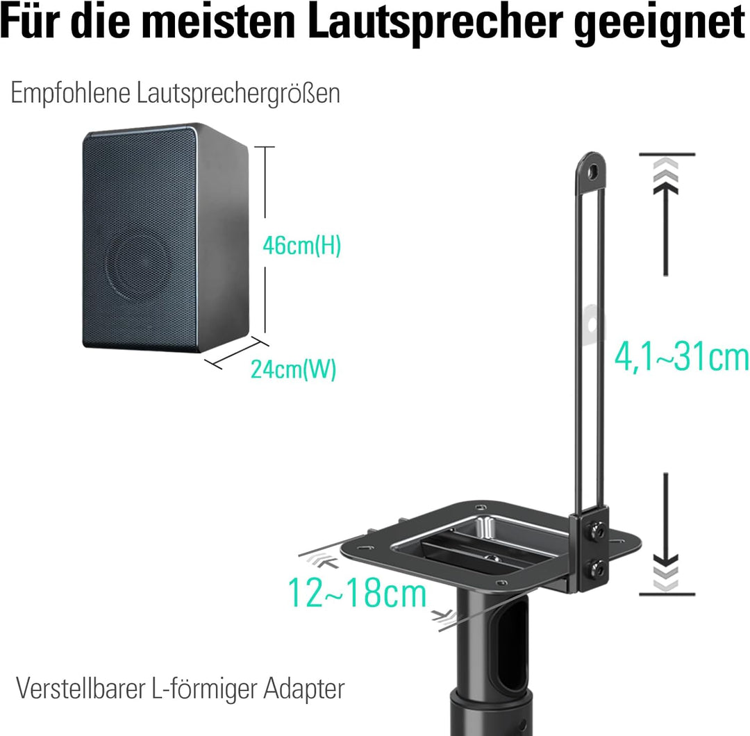 Mounting Dream Lautsprecherständer höhenverstellbar für Satelliten bis zu 5KG, 2er-Set Bodenständer