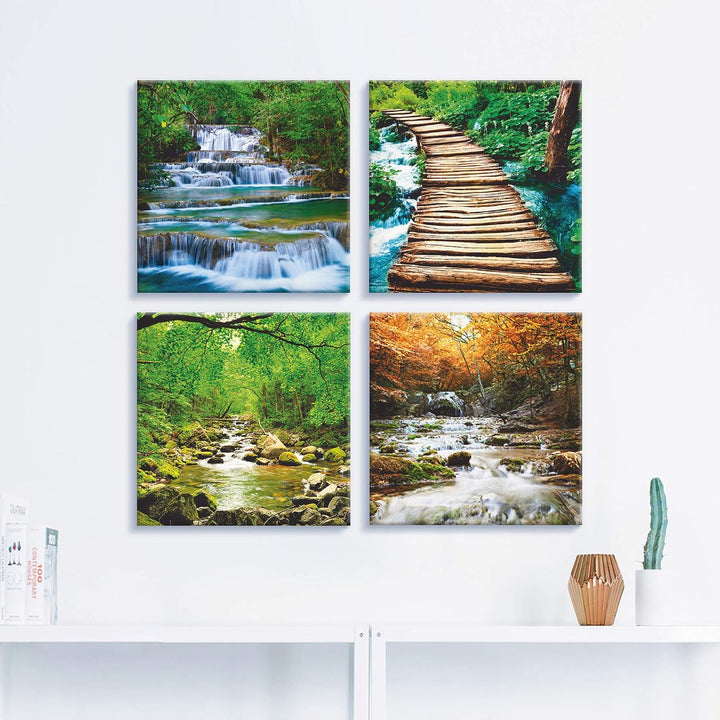 ARTLAND Leinwandbilder auf Holz Wandbild Bild Set 4 teilig je 30x30 cm Quadratisch Landschaft Gewäss