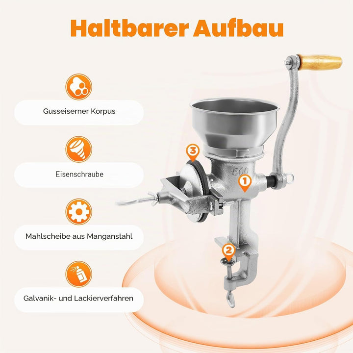 Manuelle Getreidemühle, Manuelle Lebensmittel Mühle Handmühle Getreidequetsche Handgetreidemühle Gus