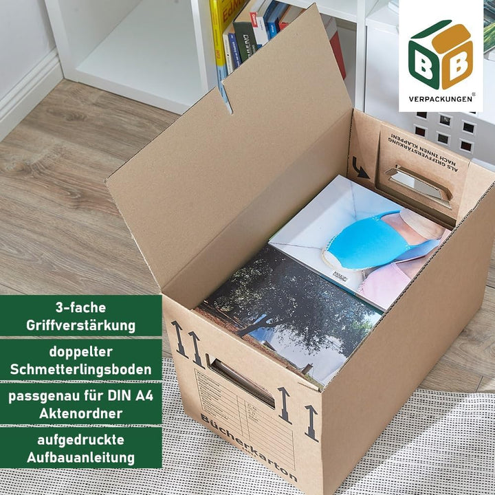 BB-Verpackungen 15 x Bücherkartons Profi 500 x 300 x 350 mm (stabil 2-wellig, doppelter Boden, Akten