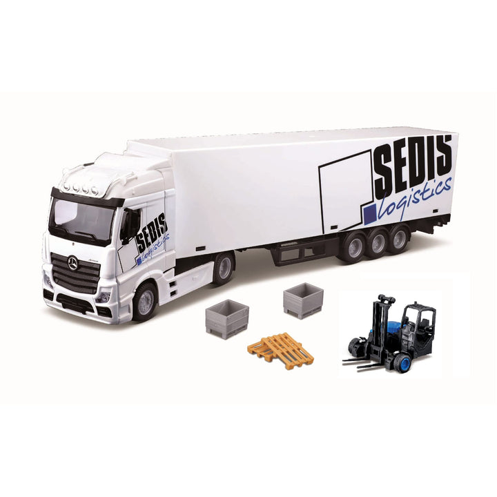 Bburago B18-31471 Street Fire HAULERS MB ACRTROS Lift and Load Druckguss-Paletten, Massstab 1:43, Sa