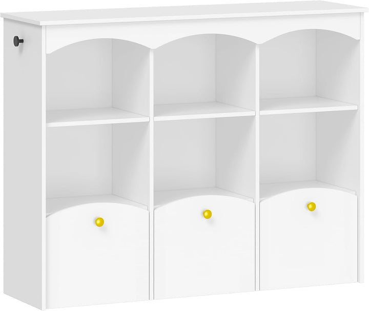 Hzuaneri Kinderregal 103 cm Breite, Kinderzimmer Möbel Weiss | Kinderregal mit 3 Rollboxen, 6 offene