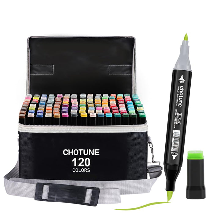 CHOTUNE 120 Farben Marker Set, 2023 Neueste Permanenter Marker, Einzigartiges Doppelkopf-Design, Aus