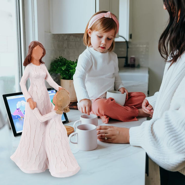 Mutter und Tochter Figur, Handgeschnitzte Sammlerfigur Dekorative Ornament mit Geschenkbox, Ermutigu