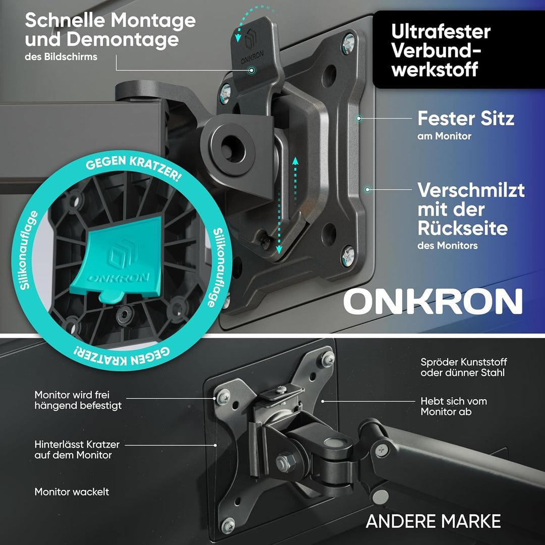 ONKRON Zweiarm Monitor Halterung für 13-32 Zoll Flach&amp;Curved Bildschirm, Tischhalterung Höhenverstel