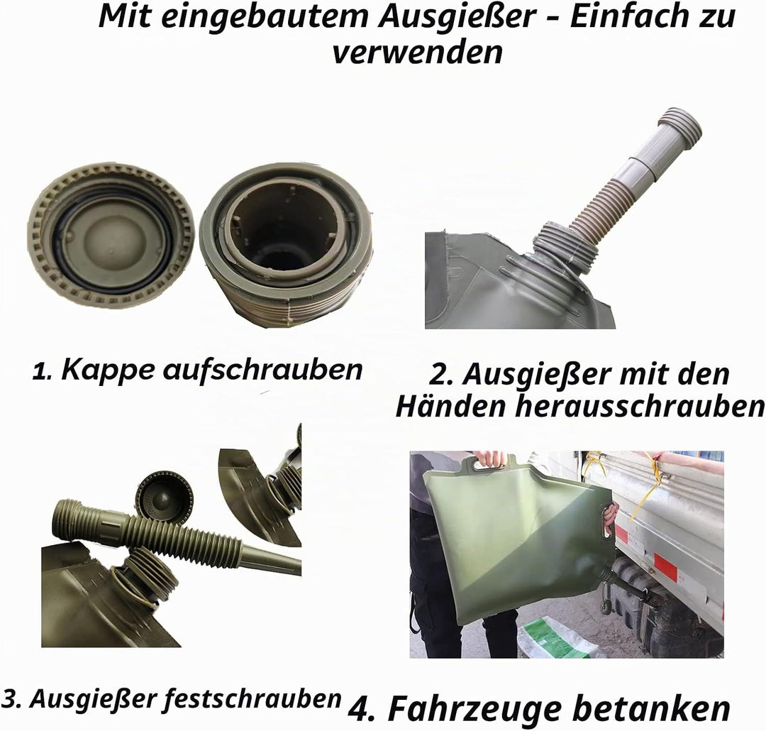 Superleicht Benzinkanister 30L Faltbar mit eingebautem Ausgiesser Geprüft, 30 Liter Kanister Benzin