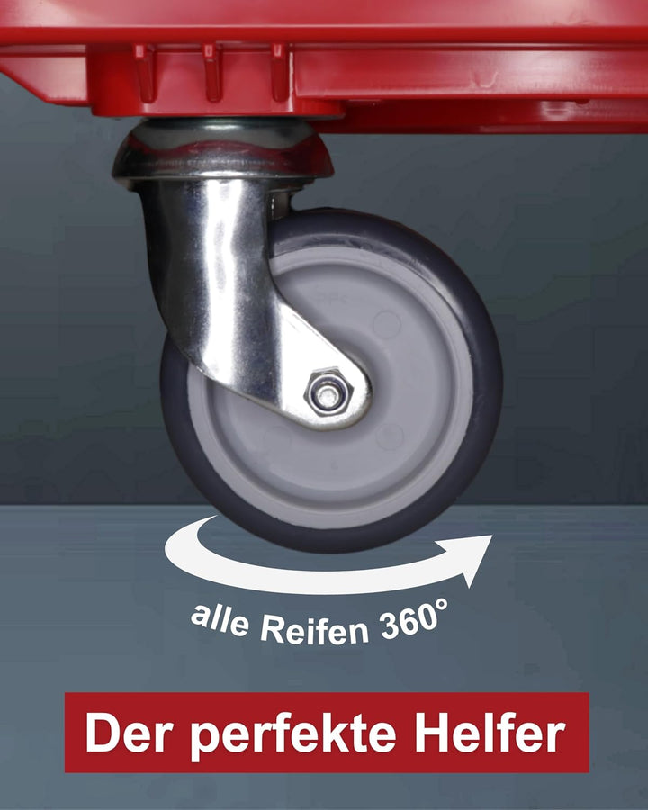 Transportroller Kunststoff 60x40 cm mit 4 Leichtlauf-Lenkrollen (Rot), Rot