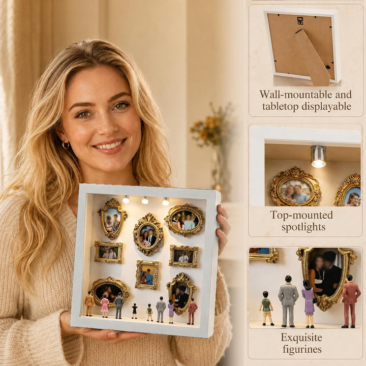Idota DIY Mini Museum Silhouetten Box mit LED Vintage Bilderrahmen