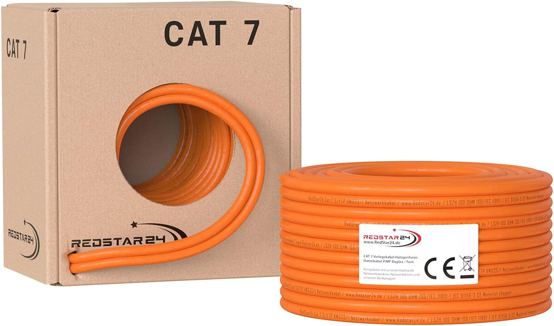 CAT7 Duplex Kabel 50m Verlegekabel Netzwerkkabel CAT 7 Twin LAN Installationskabel SFTP PIMF Netzwer