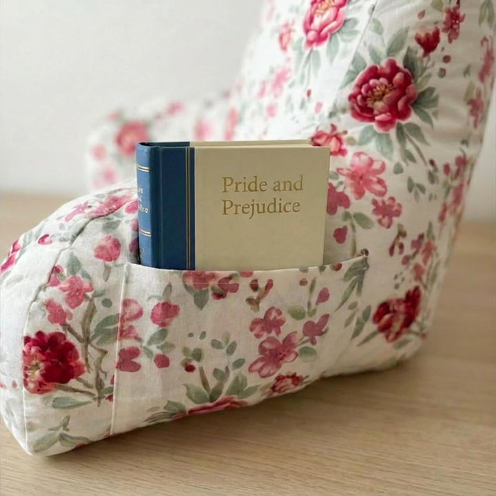 Delindo Lifestyle Lesekissen Bett mit Armlehnen, Rosen Rückenkissen für Erwachsene mit Zwei Seitenta