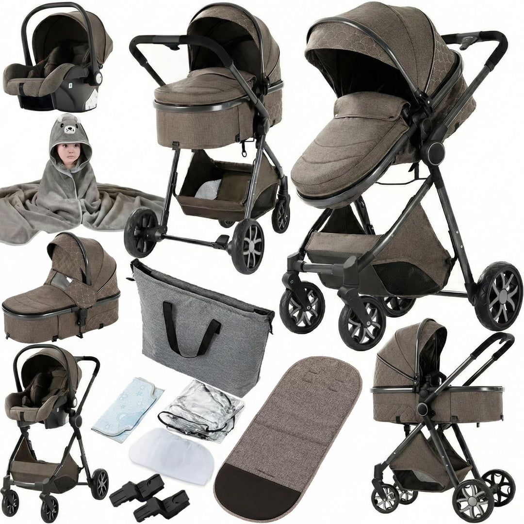 Prokoke Kinderwagen 3 in 1, Buggy mit Umkehrbarem Zwei-Wege-Schub, Kinderwagen Rahmen Aluminiumlegie