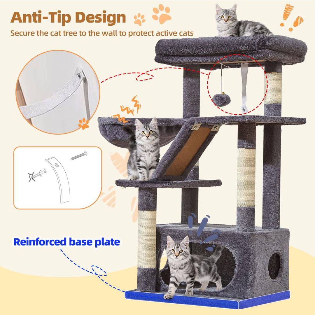 Taoqimiao Kratzbaum Klein, 98cm katzenbaum Stabil KatzenKratzbaum Cat Tree mit Katzenhaus, Korb, 4 K