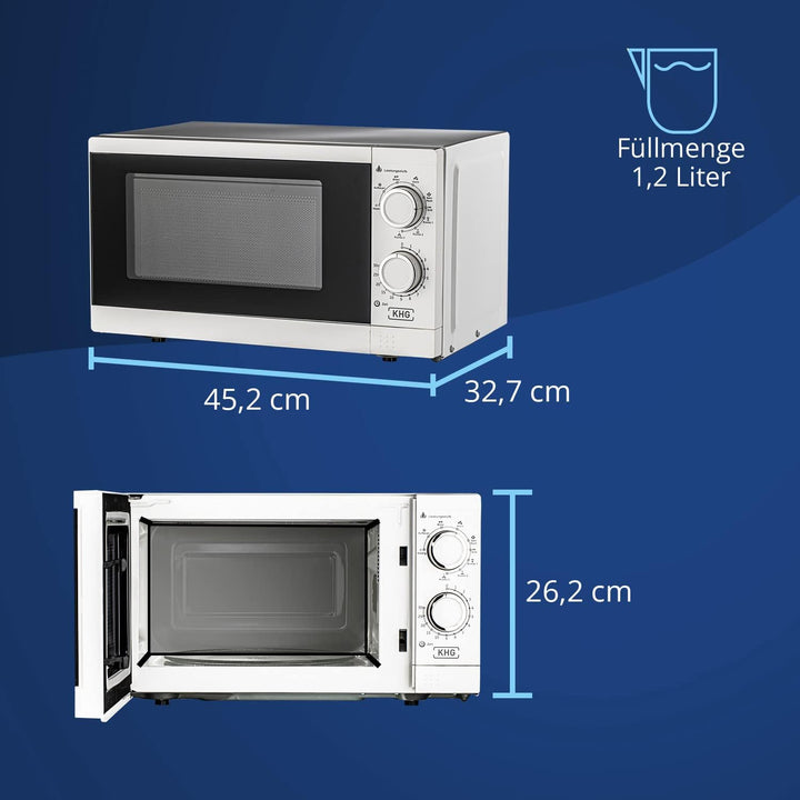 KHG Mikrowelle MW-20.1GW mit Grill 20l aus Metall in weiss, 6 Leistungsstufen und 3 Kombinationsstuf