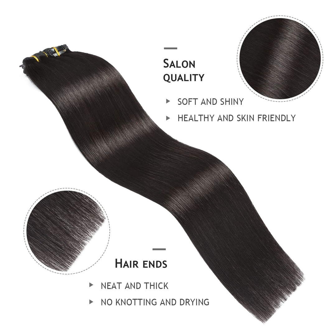 YILITE Clip in Extensions Echthaar 45cm 100% Echthaar Extensions Clip 18 Zoll 8 Stück 120g Unsichtba