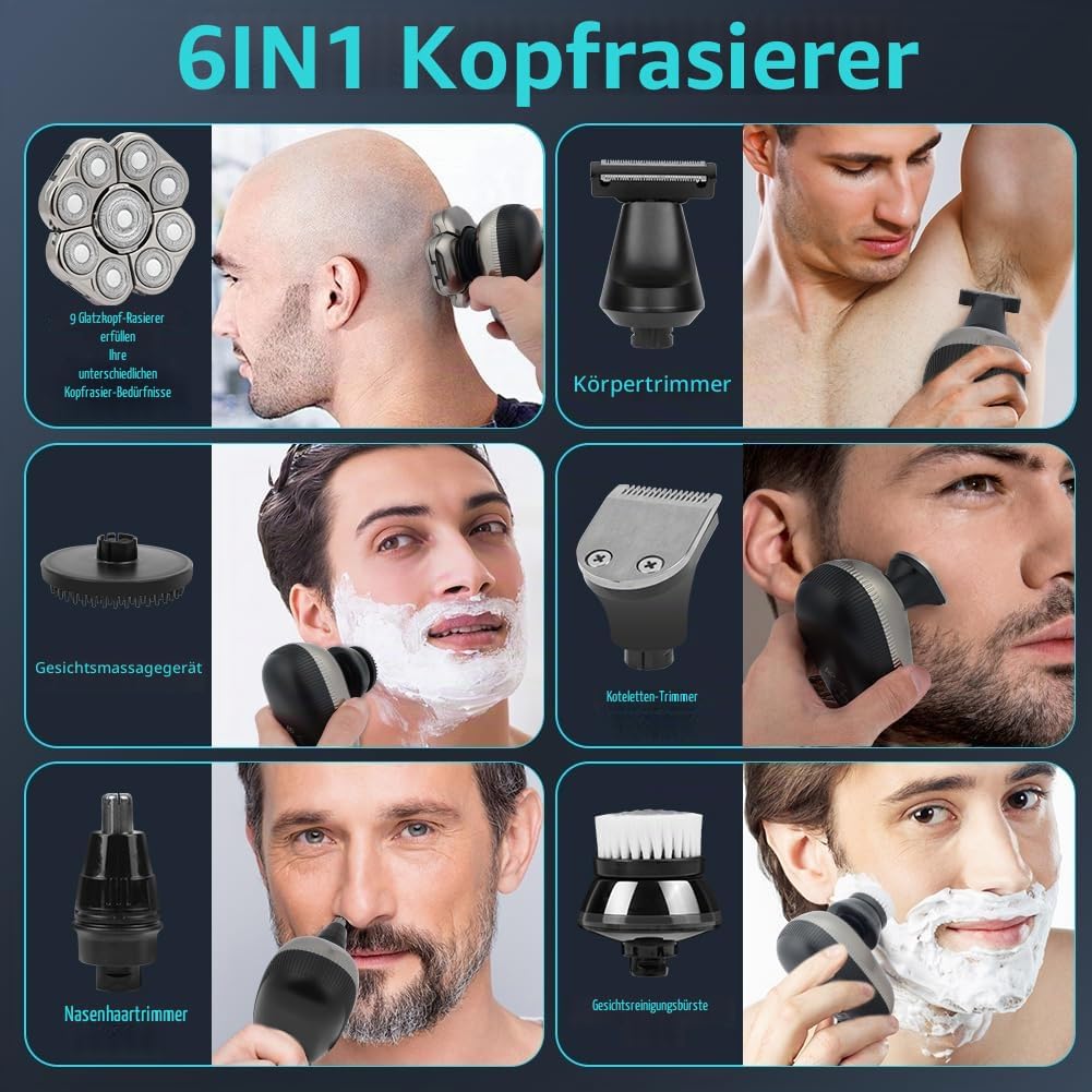 OFFCUP Glatzen Rasierer Herren IPX6 Wasserdicht Kopfrasierer Glatze mit 9D Scherköpfe Wiederaufladba