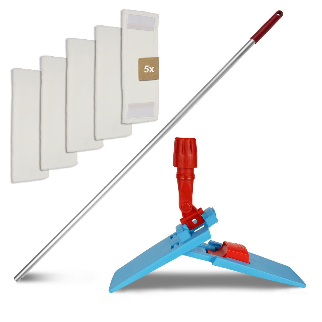 G.I.V. Bodenwischer Set 40cm Klapphalter mit Fusstaste + Aluminiumstiel Rot - inkl. 5X Mikrofasermop