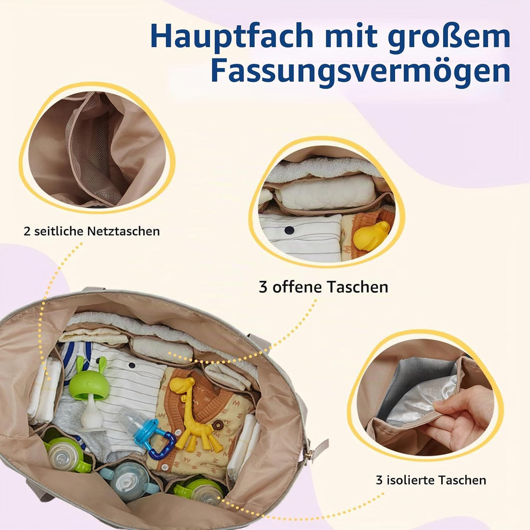 mommore Wickeltasche, geräumige Reise-Wickeltasche, Kliniktasche für die Geburt, Babytasche mit Schn