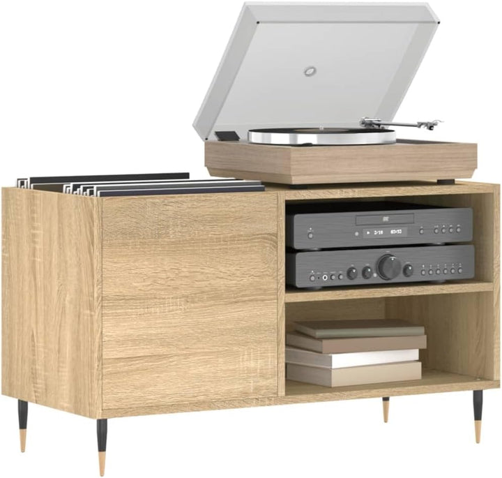 DJEKA Plattenschrank Holz Record Player Cabinet Sonoma Eiche-15 Plattenspieler Schrank 85x38x48 cm R