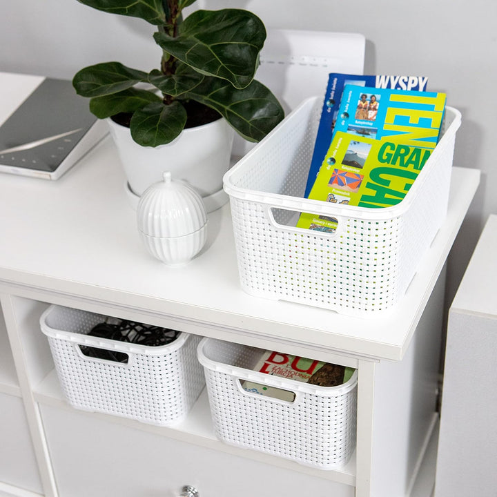 BranQ - Home essential Korb in Rattan Design 3er Set Grösse S 7l, BPA-frei Kunststoff PP, Weiss, 28,