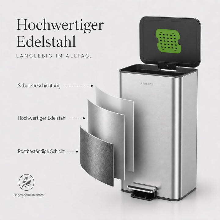 EverGrove Recycling Edelstahl-Mülleimer mit Fusspedal Silber, Silber