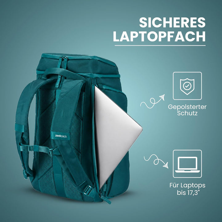 Zeeksack The Organizer - Grosser Rucksack Hellblau 40L - Wasserabweisender Handgepäck-Reiserucksack