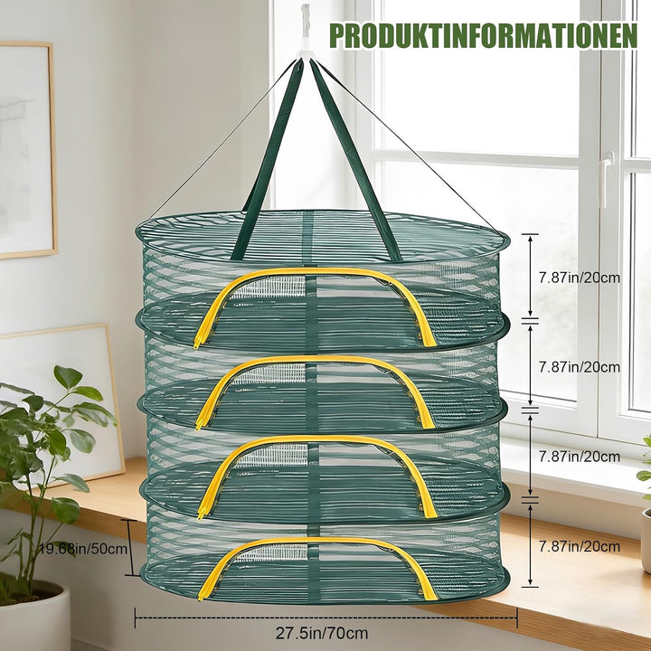 4 Schicht Trocknungsstand, Mesh Net Kräuter Trocknungsnetz hängende Haken für Gemüse, Früchte, Kräut