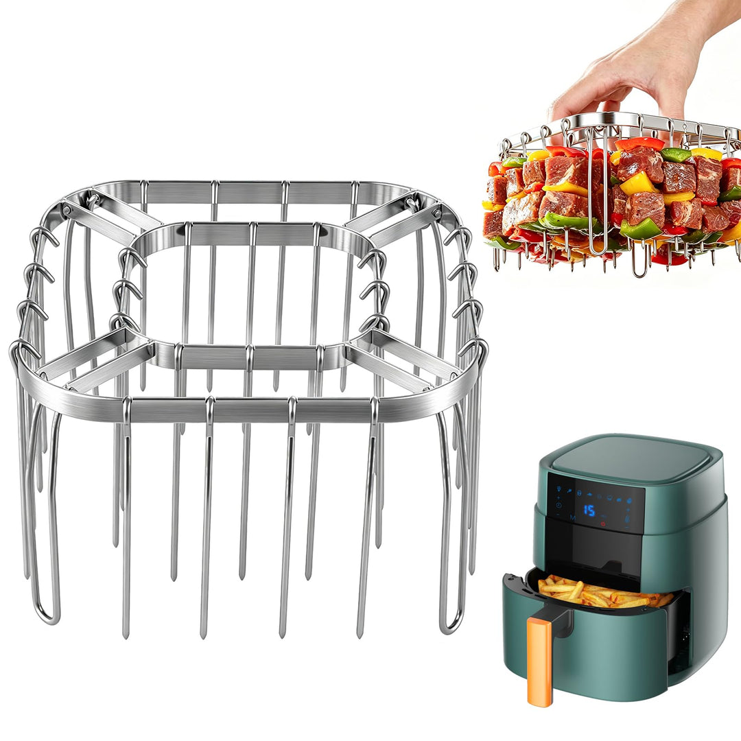 Faltbarer Airfryer Spiesshalter mit 28 Edelstahl Spiessen, Vertikales Heissluftfritteuse Grillrost a