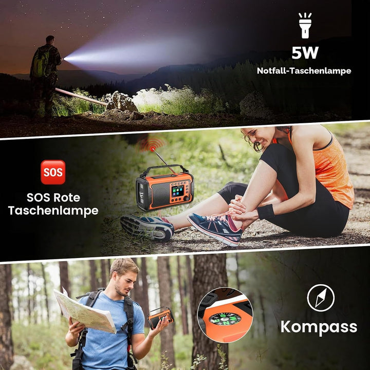 27000mAh DAB/DAB+ Notfallradio mit Kurbel, Solar &amp; USB Laden, Bluetooth 5.3, Powerbank-Funktion, SOS