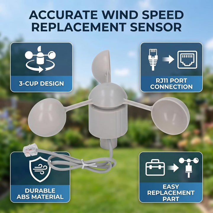 Windbecher, 3 Becher Windmessdetektor, Windgeschwindigkeitssensor-Anemometer mit RJ11-Anschluss, WH2