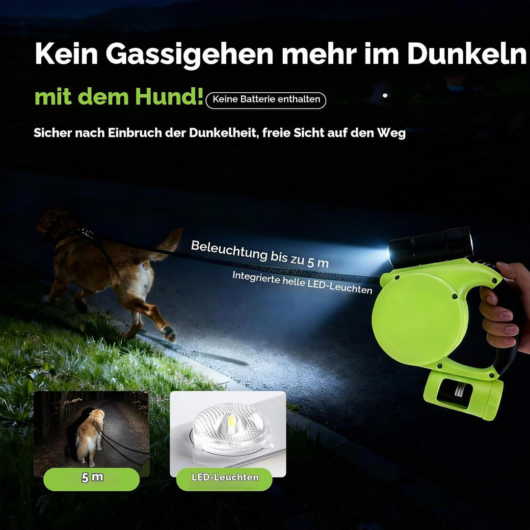 Hundeleine 5M mit Licht &amp; Kotbeutel Set,Rollleine Hunde Leine für Mittelgrosse &amp; Grosse Hunde (15-50
