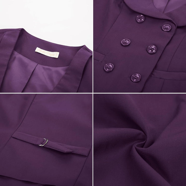 Belle Poque Damen Weste mit Gebogenes Revers V-Ausschnitt Karierte Weste mit Zwei Taschen Geometrisc