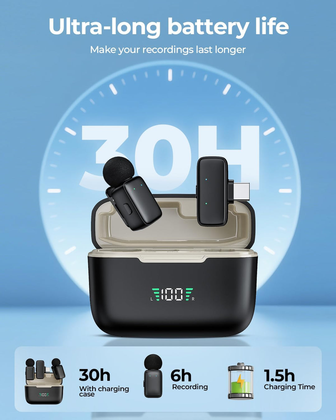 Mini Wireless Lavalier Mikrofon für iphone/Android Handy Phone, Kabelloses Ansteckmikrofon mit Noise