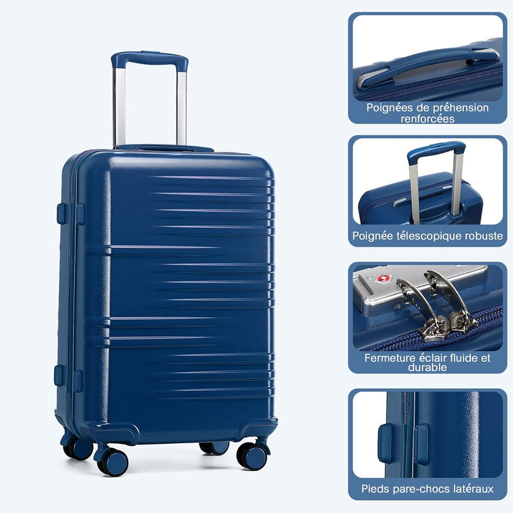British Traveller Reisekoffer Set Handgepäck Koffer Trolleys Hartschalenkoffer ABS+PC mit 4 Spinnerr