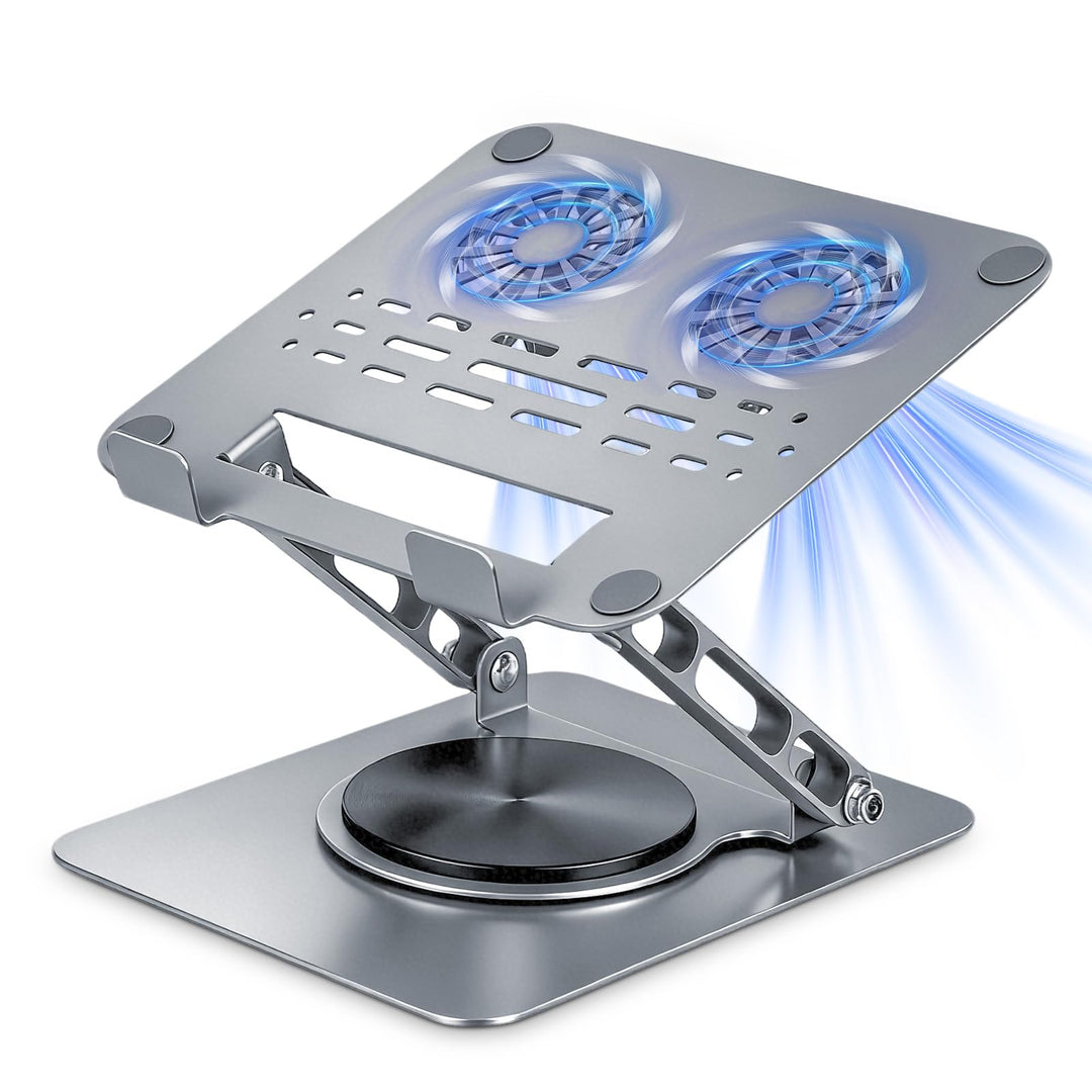 Laptop Ständer mit Lüfter, Ergonomisch Verstellbarer Belüfteter Notebook Halterung mit 360°-Drehung,