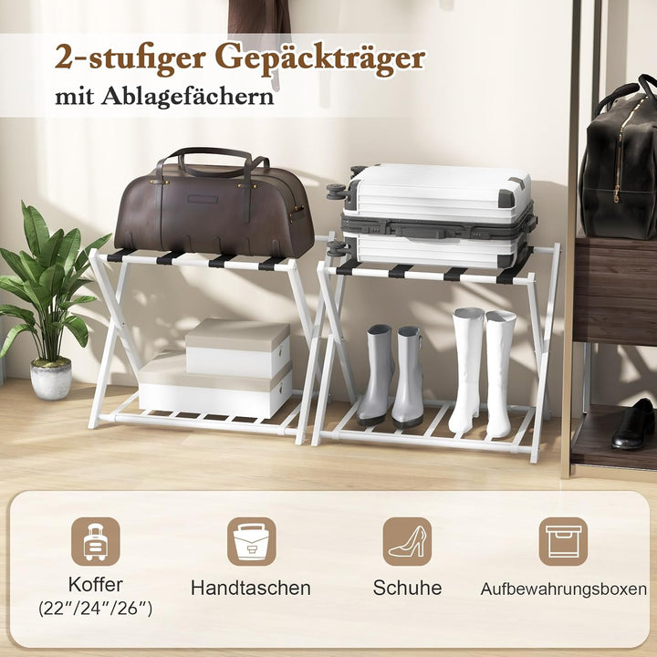 COSTWAY 2er Set Kofferständer klappbar, Gepäckablage mit 2-Stöckiger Design, Kofferbock Gepäckstände